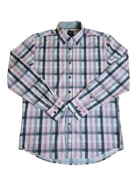Michael Strahan Mens Plaid Dress Shirt Medium Pink Navy Check NWOT Button UP